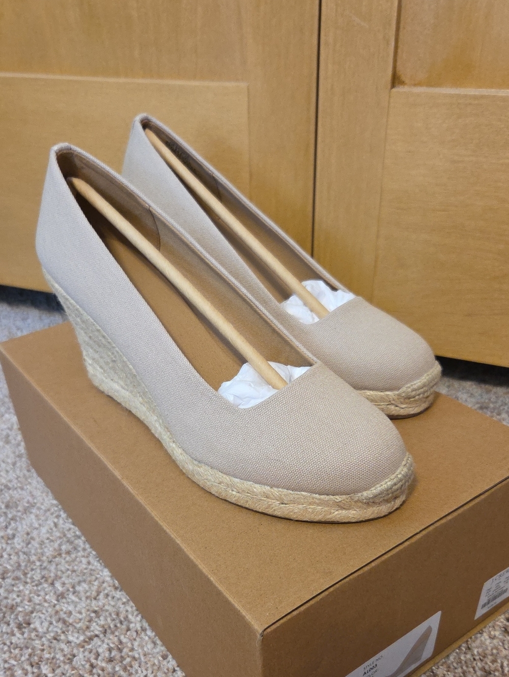Neutral Espadrille Wedge Pumps - Beige Canvas